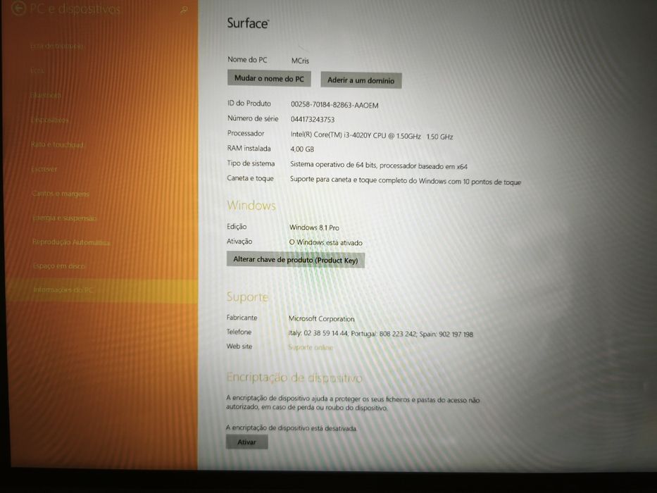 Surface Pro (1.ª geração) incluí teclado