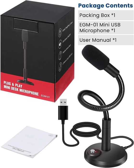 Mikrofon PC USB pojemnościowy przycisk wyciszenia gier stream EGM-01