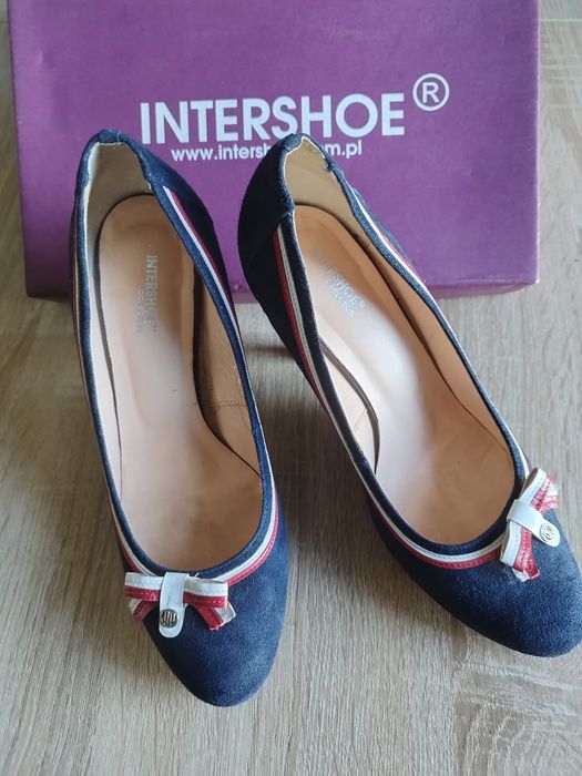 Buty szpilki czółenka granatowe zamszowe r,39/25
