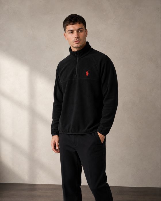 Фліска Polo Ralph Lauren чорна, тепла кофта з коміром-стійкою та блискавкою, S–3XL
