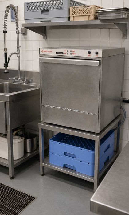 Zmywarko-wyparzarka gastronomiczna Revolution 50×50 + podstawa i 2 kosze