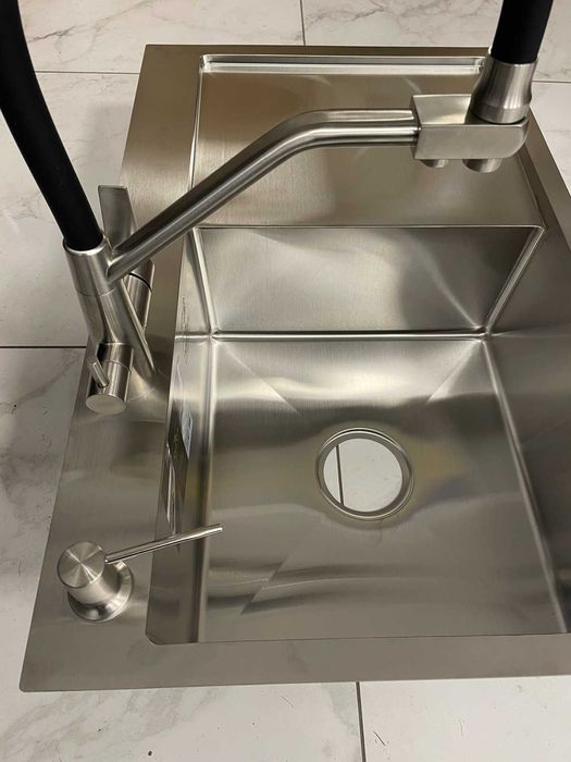 Мойка Kroner 7849LHM левая и кран с подключением к фильтру, Kroner