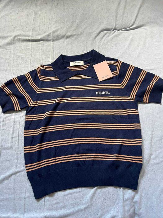 Miu Miu Polo t-shirt koszula swetr Striped cashmere and silk nowa m