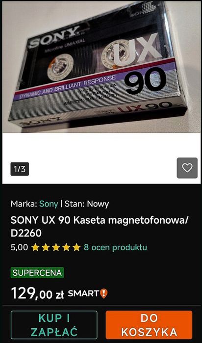 Kaseta SONY UX 60 Chrome 1986 r. Made in Japan