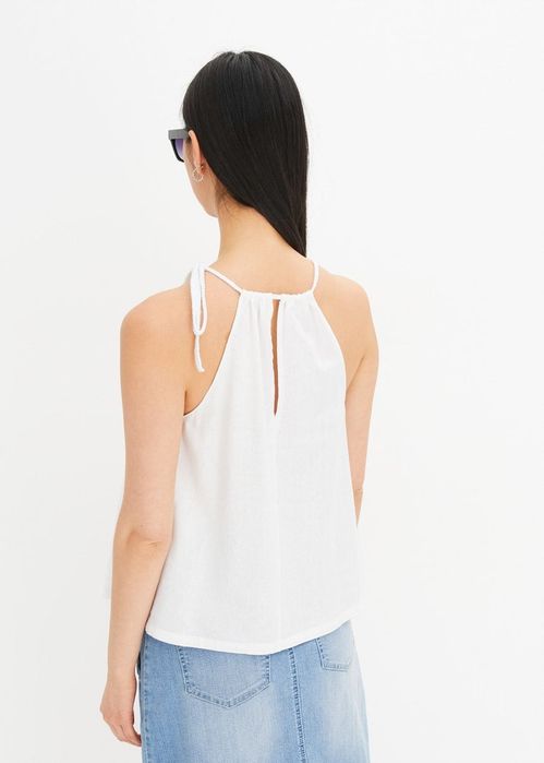 B.P.C biały top lniany oversize z wiązaniem ^52