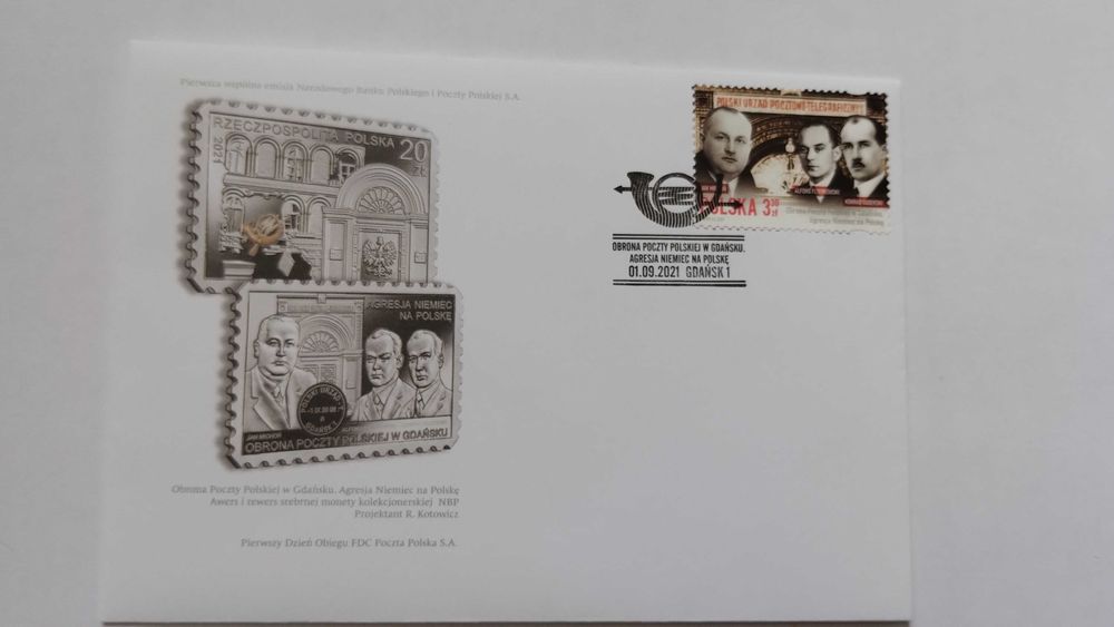 Koperta FDC Obrona Poczty Polskiej w Gdańsku z 2021 roku
