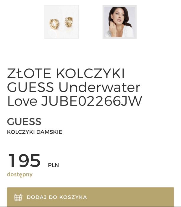 Kolczyki GUESS jak nowe! Perełki złote