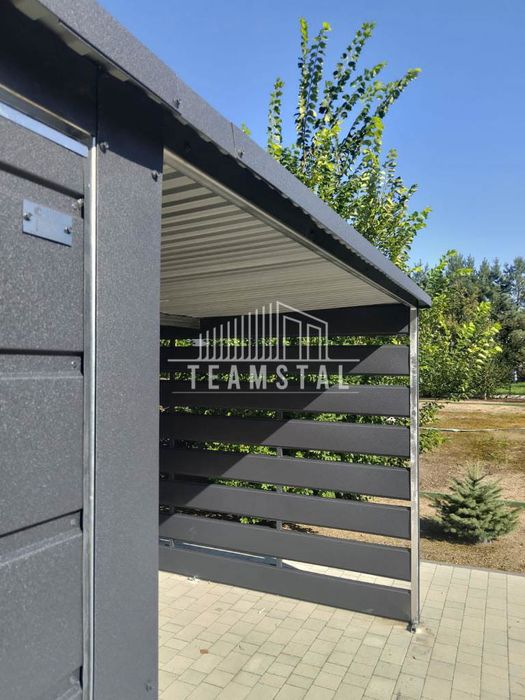 GARAŻ BLASZANY 6m x 6m - wiata 3m - spad tył 2x Brama drzwi TS512