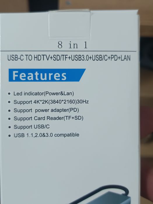 Hub adapter rozdzielacz Usb C 8w1 Lan 4K aluminiowy