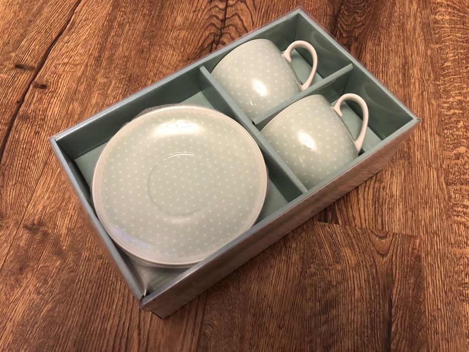 Zestaw ceramiki 2 szt miętowe w bilae kropki