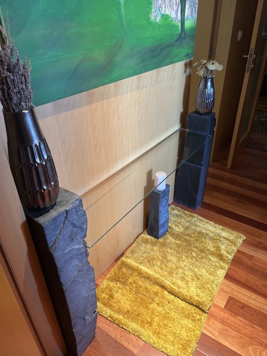Mesa com  2 pedras em ardosia  e viddro