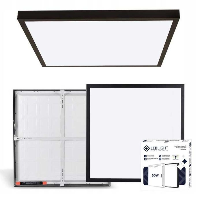 PLAFON LED Panel 60W NATYNKOWY Kwadrat 60x60cm sufit czarny neutralny