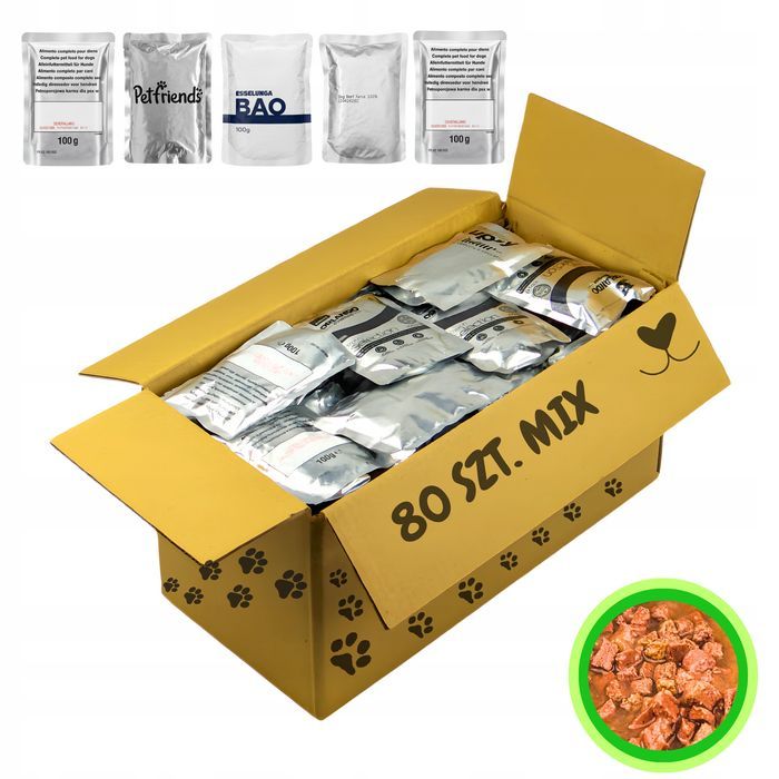 80Szt. Karma Mokra Dla Psa Saszetki Kawałki Sos Galaretka Mix Smaków