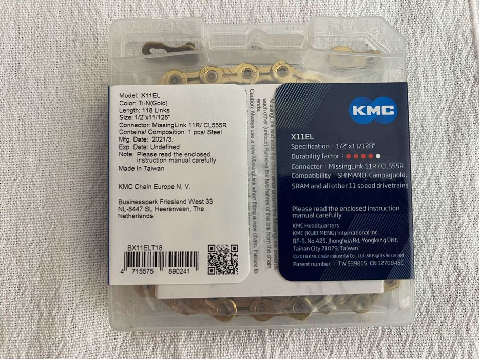 Łańcuch KMC X11 EL Ti-N GOLD złoty 118 ogniw 11 rzędów 11s BOX