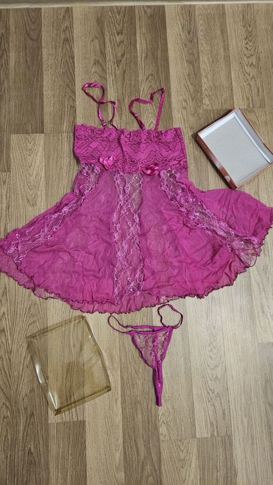 Bielizna sexy różowy koronkowy komplet