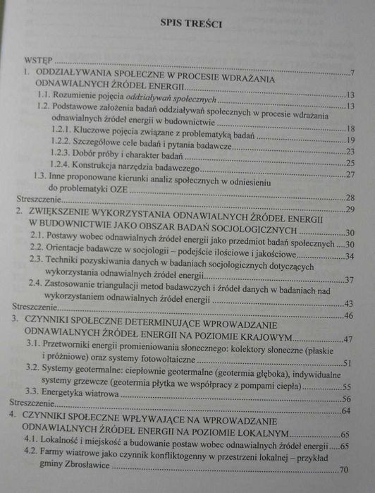 Odnawialne Źródła Energii - Badania oddziaływań społecznych spis
