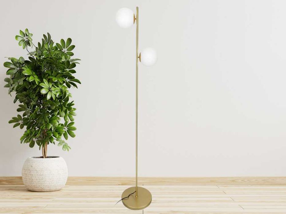Lampa Stojąca Podłogowa LED 2X E27 Kula Glamour Złota Włącznik 172cm