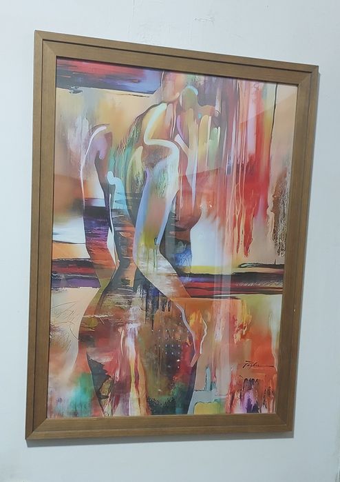 Quadro tela tecido moldura pintura mulher abstrata 57x77 cm