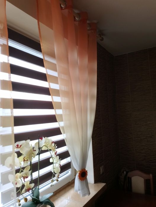 NOWOCZESNA firana komplet 2 sztuki biel pomarańcz salon kuchnia pokój