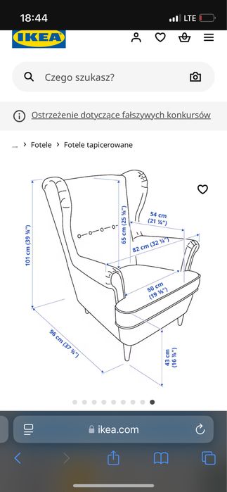 Ikea Fotel Strandmon uszak czerwony