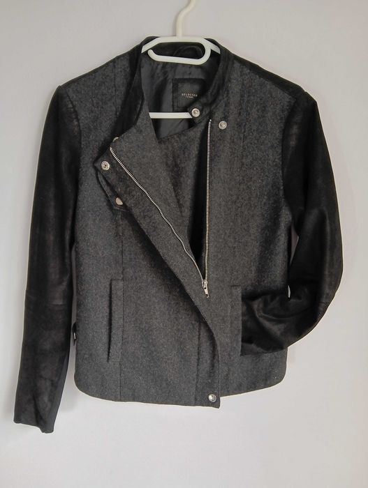 Elegancka ramoneska damska skóra wełna r. S 36