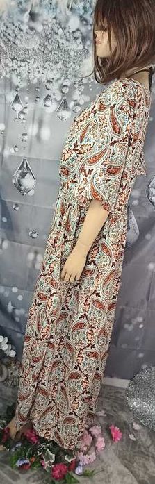 Sukienka maxi boho paisley 4XL damska letnia zwiewna wakacyjna oversize długa luźna plażowa etno casual plus size z rozcięciem kolorowa