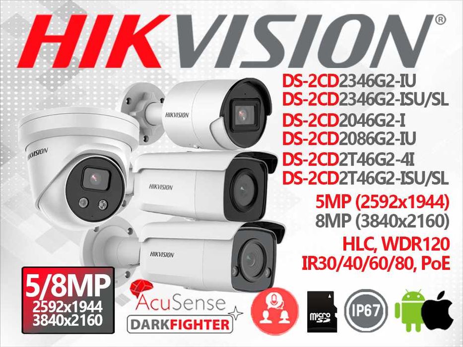 IP камера 5/8Mp Hikvision DS-2CD2346G2-ISU/SL 20 2T 86 -4I микрофон