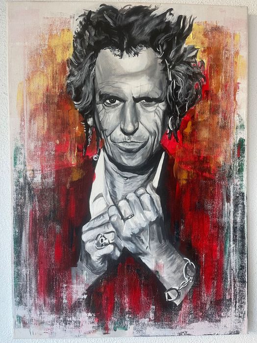 Retrato de Keith Richards dos Rolling Stones.
