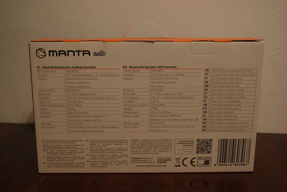 Głośnik Bluetooth Manta SPK1003 10W radio FM