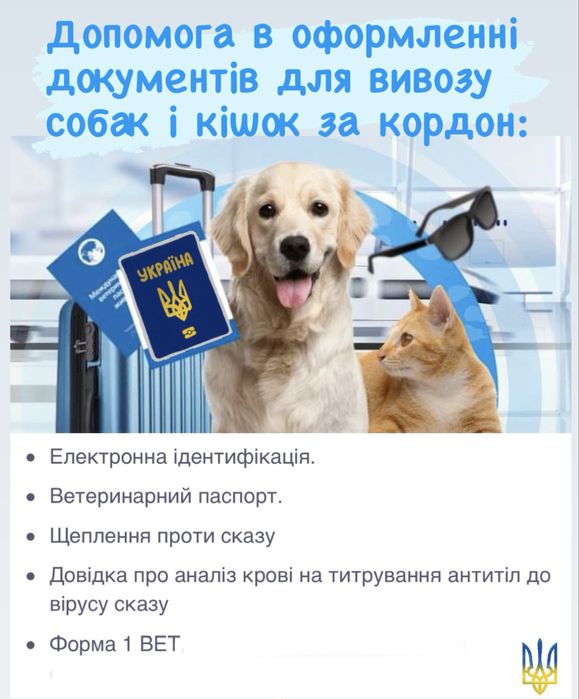 Документи для тварин за кордон. Титри. Паспорт.Сертифікат. Терміново