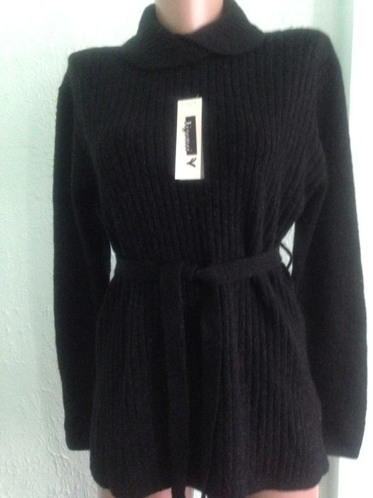 Кофта свитер черная удлиненная с поясом р.М 46
