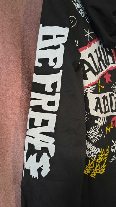 Kurtka płaszcz, czarna graffiti, kaptur, kieszenie unisex L