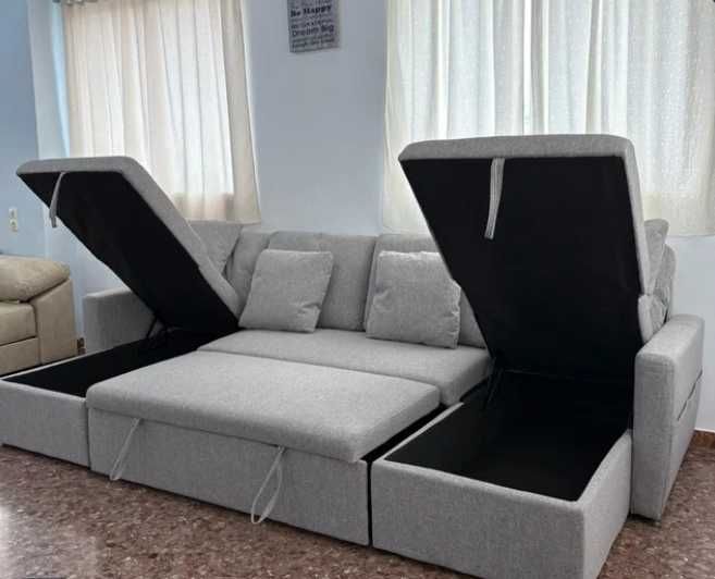 sofá-cama novo de gama alta em cinzento
