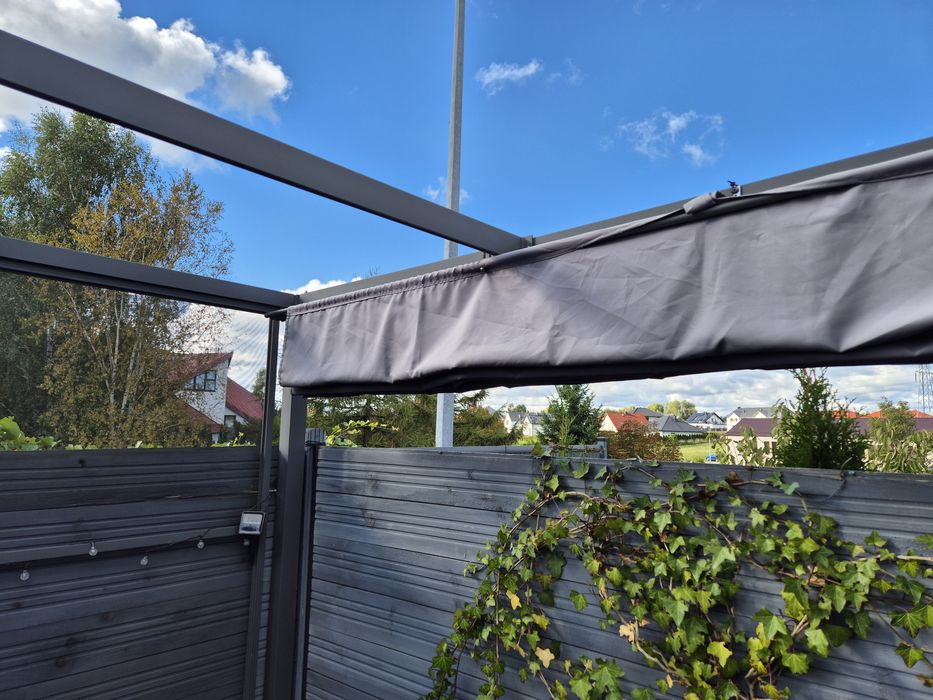 Altana pergola antracyt 3m x 3m z zasłonami, daszek, moskitiera, podło