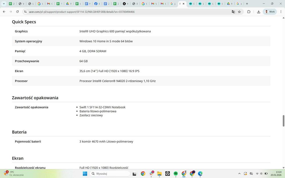 Laptop Acer Swift 1 Full HD Intel Celeron N4020 Bateria 10h 4GB ram