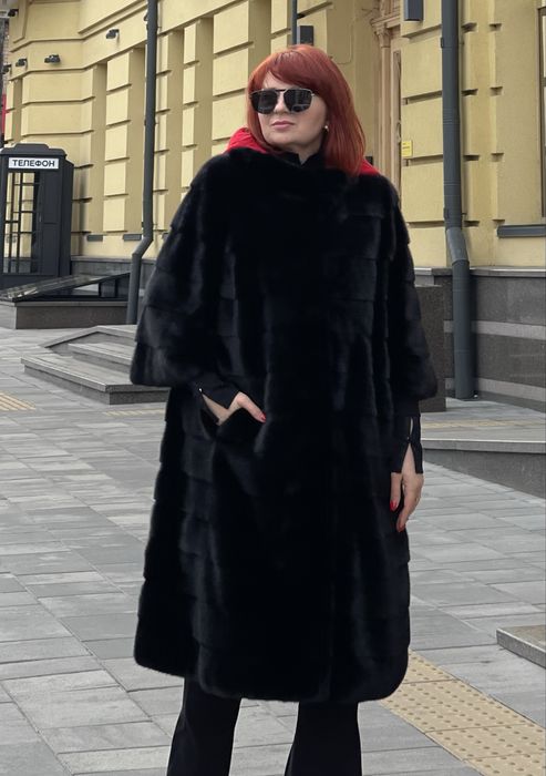 Шуба норкова Black glama оверсайз 110 см р.48-54