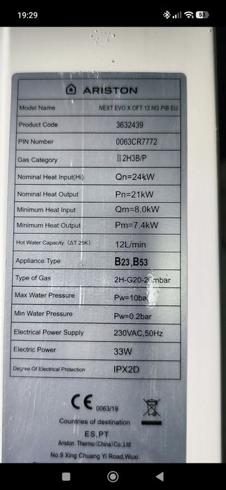 Esquentador para gáz natural