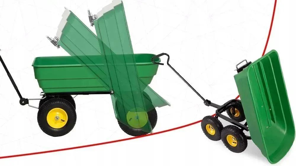NOWY Wózek Transportowy 200kg / 75 litrów Ogrodowy Taczka Wywrotka Przyczepka Skrętna Z Uchwytem Metalowy Do Ogrodu Wożenia Piachu Dzieci Na Działkę