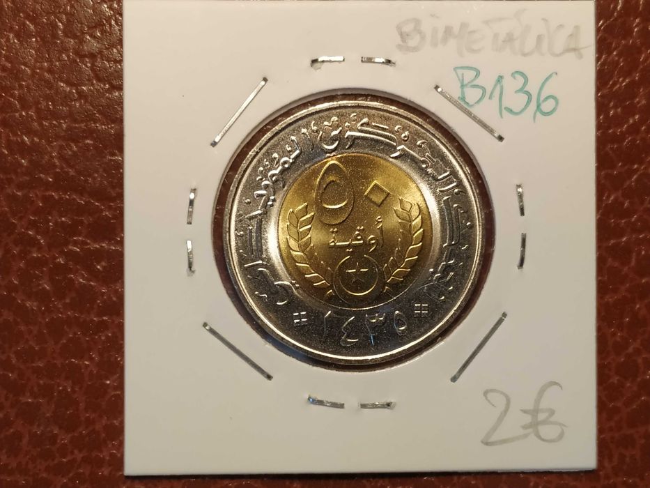 B136 moeda bimetálica de 50 ouguiya de 2014 UNC da Mauritânia