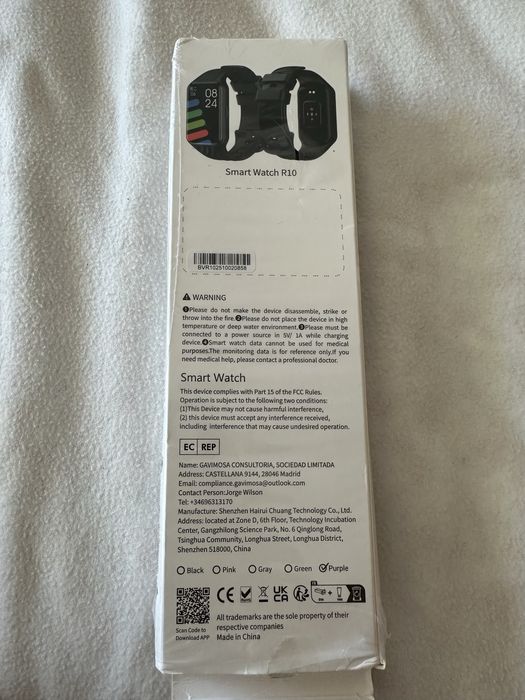 Smartwatch Blackview R10 Roxo + Bracelete Extra Preta Novo