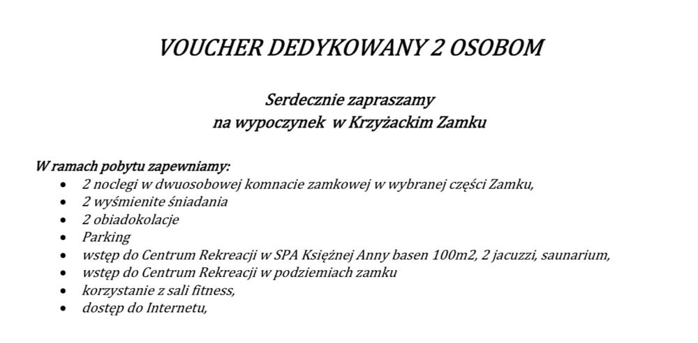 Voucher deuosobowy do spa księżnej Anny