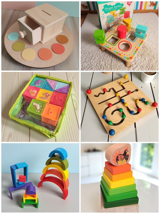 1+ Дерев'яні Монтессорі Сортер пірамідка коробочка  вкладка  райдуга