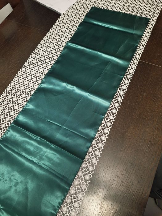 Bieżnik atłasowy, butelkowa zieleń, 7szt 30x170 cm