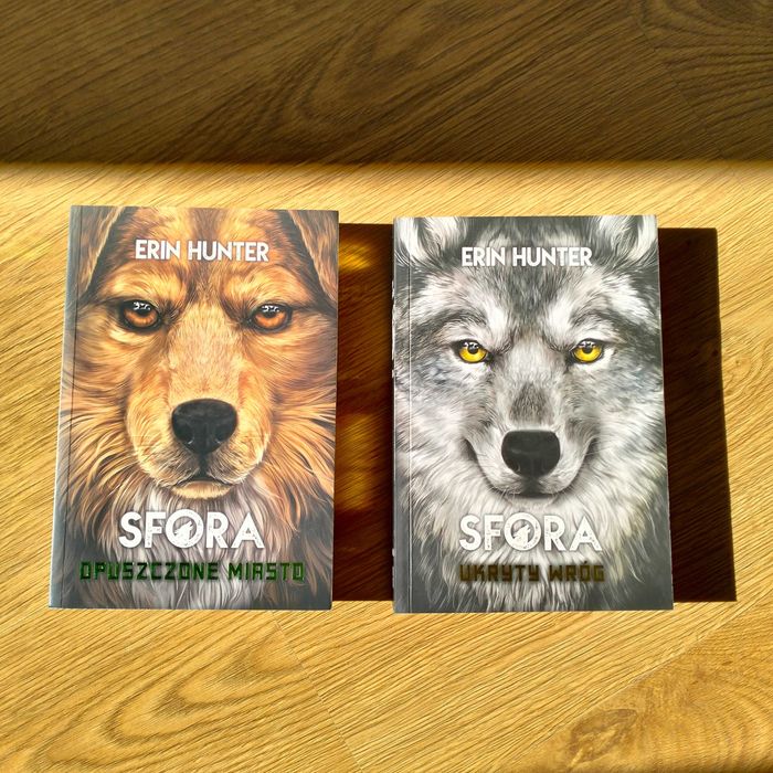 "Sfora" Erin Hunter 2 książki, "Ukryty wróg" i "Opuszczone miasto"