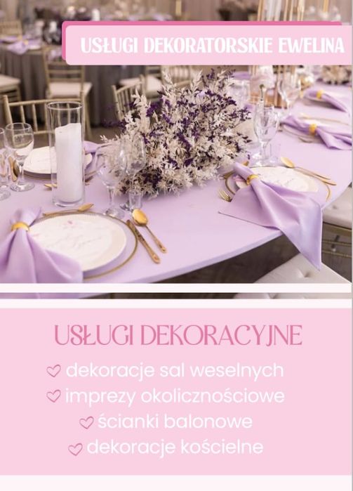 Dekoracje sali, kościoła, imprezy, wesele, ślub, urodziny, chrzest,itp