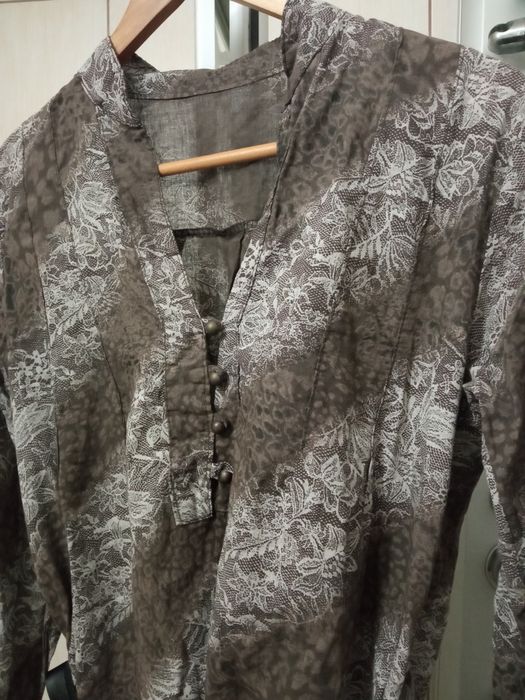 Elegancka XL bluzka koszulowa damska brązowa bawełniana