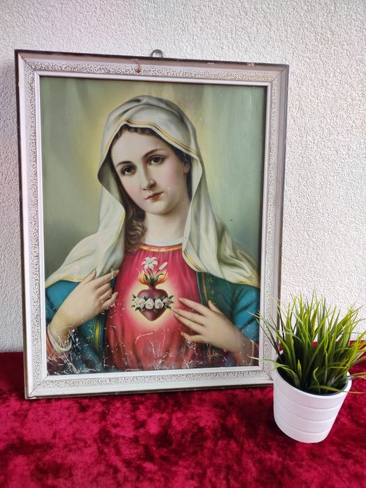 Serce Maryi stary obraz oleodruk za szyba obraz
