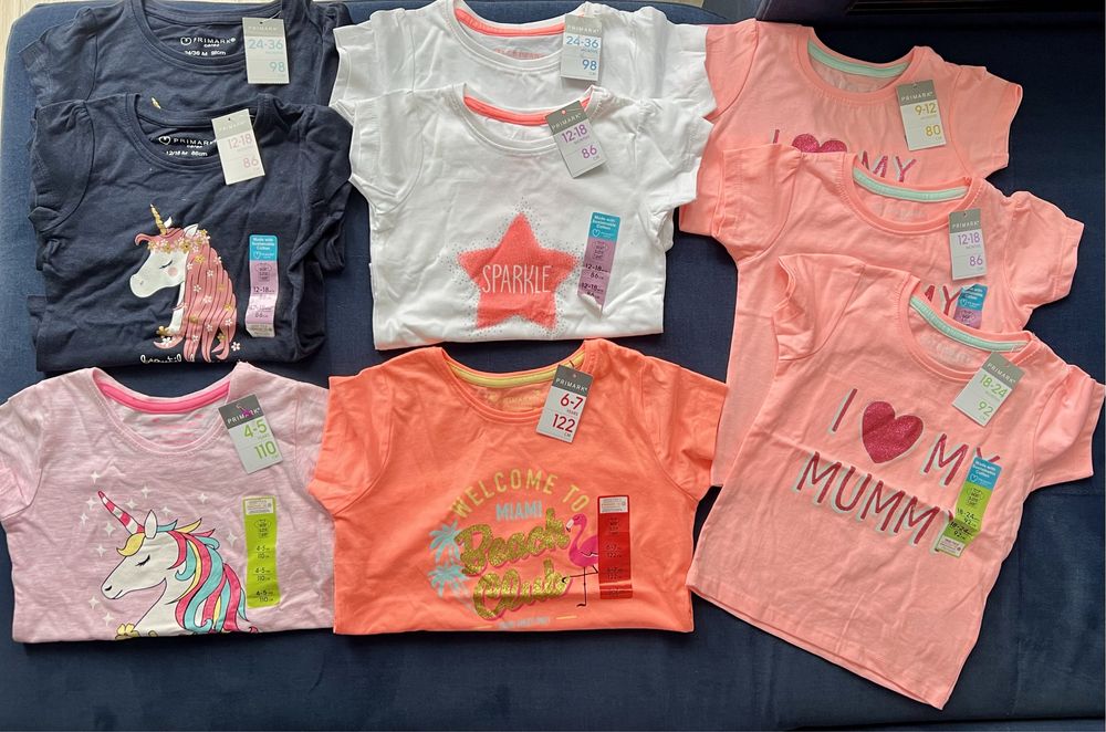 Koszulki tshirty 80-122 primark rozne dziewczece