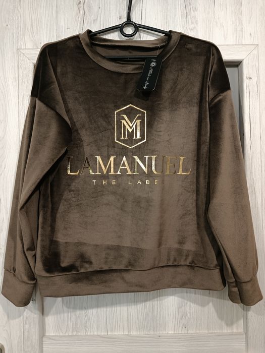 Bluza welurowa damska ze złotym nadrukiem NOWA M