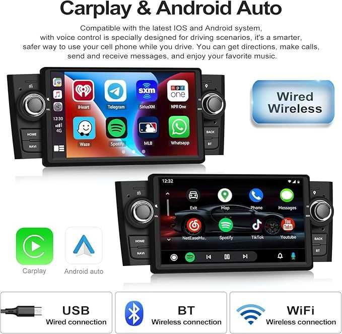2/64GB CAMECHO Android 13 radio z nawi FIAT Punto 05-09r Linea 07-11r